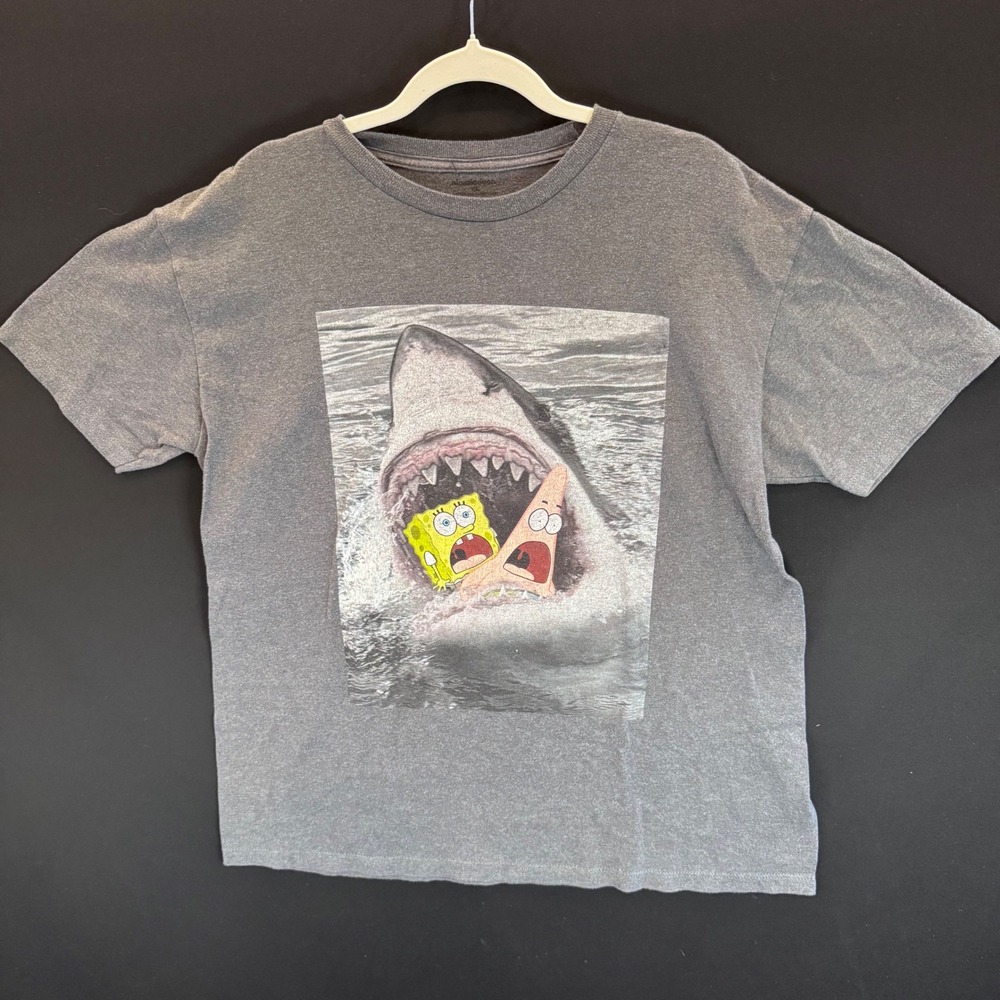 Nickelodeon SpongeBob SquarePants Patrick Shark Jaws Parody Graphic T-Shirt Gray